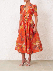 Tropical floral print resort dress