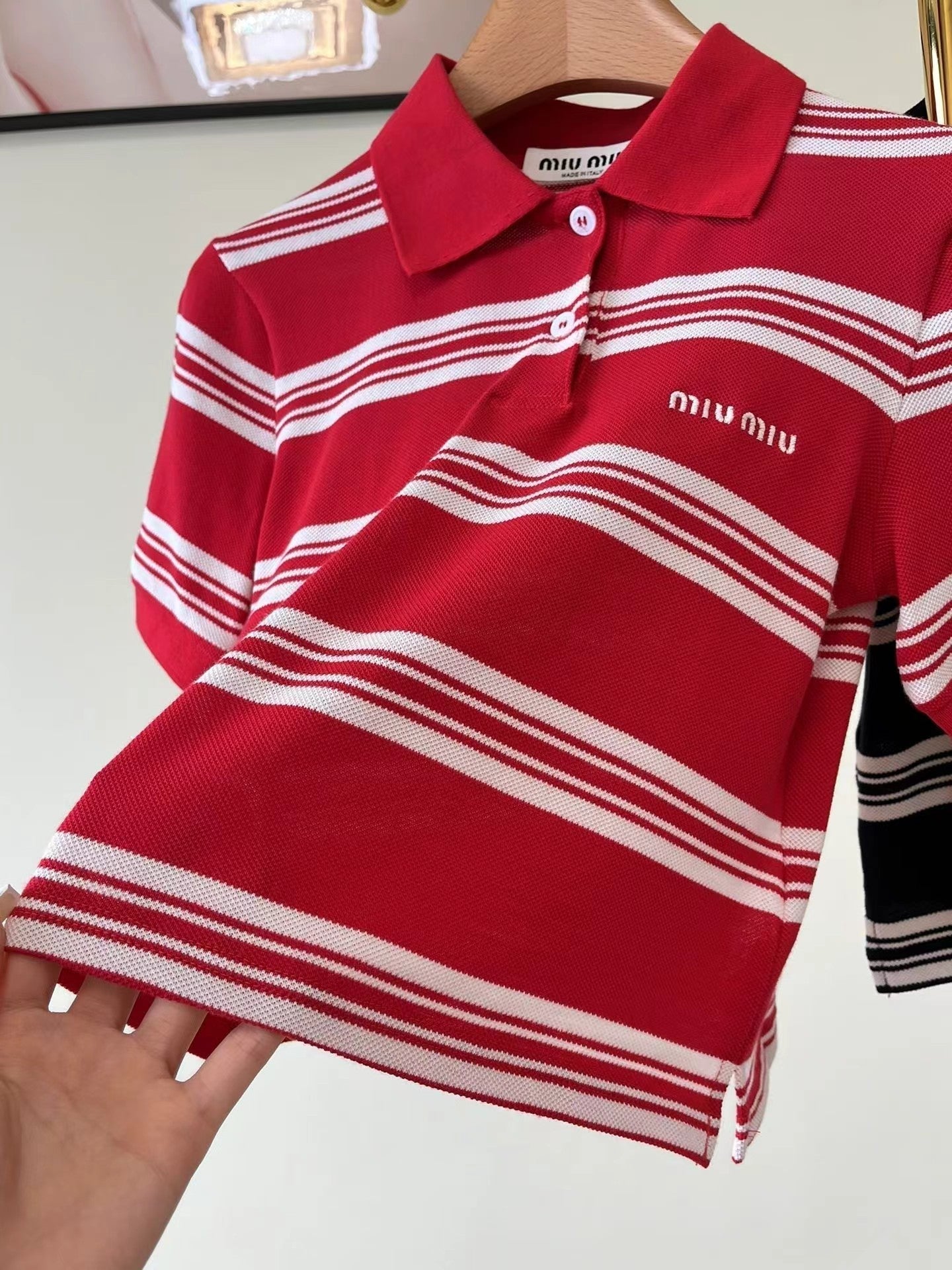 New striped knitted short polo short sleeve