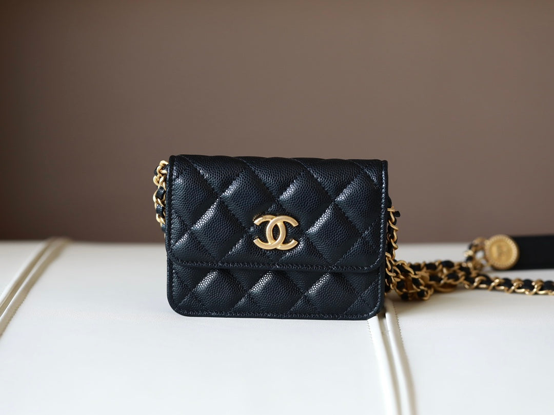 Black Quilted Caviar Belt Bag Aged Gold Hardware