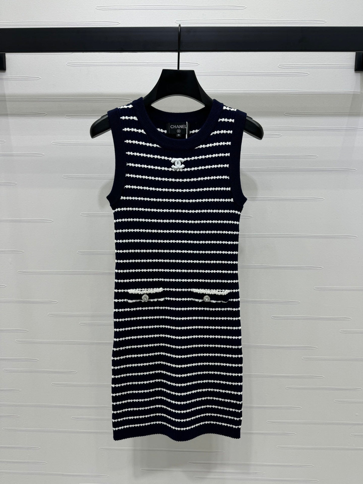 24FW NEW CC Contrast color striped knitted vest dress