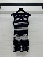 24FW NEW CC Contrast color striped knitted vest dress