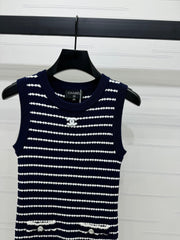 24FW NEW CC Contrast color striped knitted vest dress