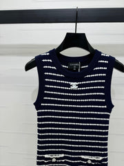 24FW NEW CC Contrast color striped knitted vest dress