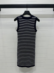 24FW NEW CC Contrast color striped knitted vest dress