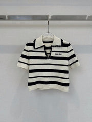 Popular classic striped V-neck short-sleeved skirt suit