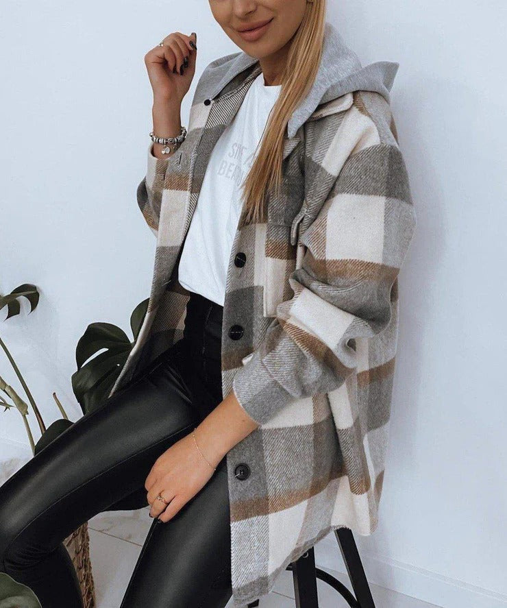 Everyday Front Pocket Plaid Hoodie Cardigan Jacket