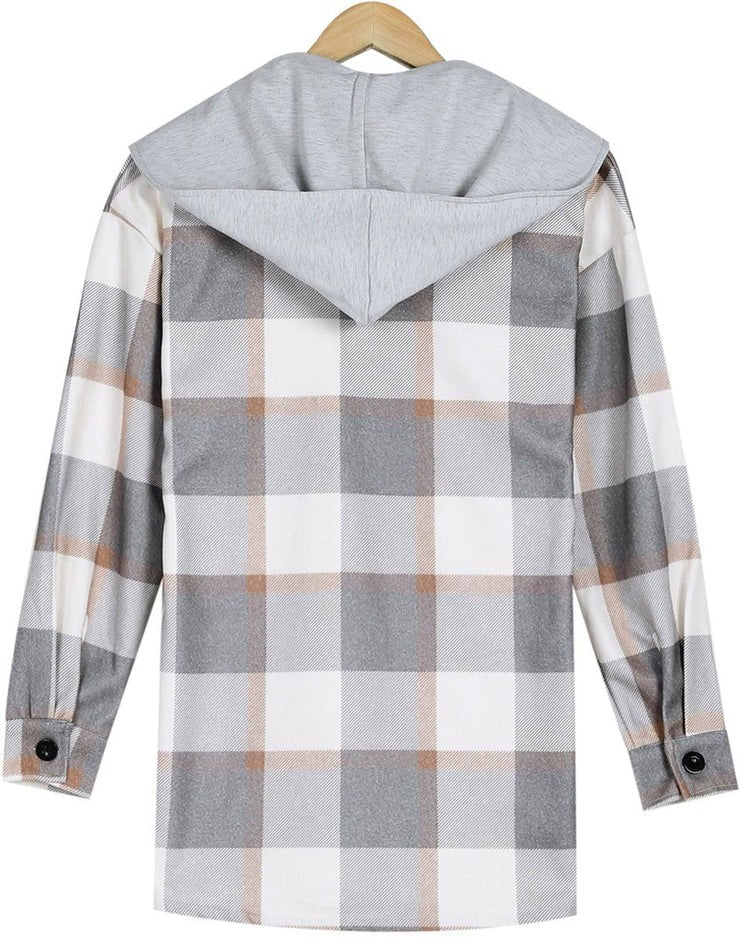 Everyday Front Pocket Plaid Hoodie Cardigan Jacket