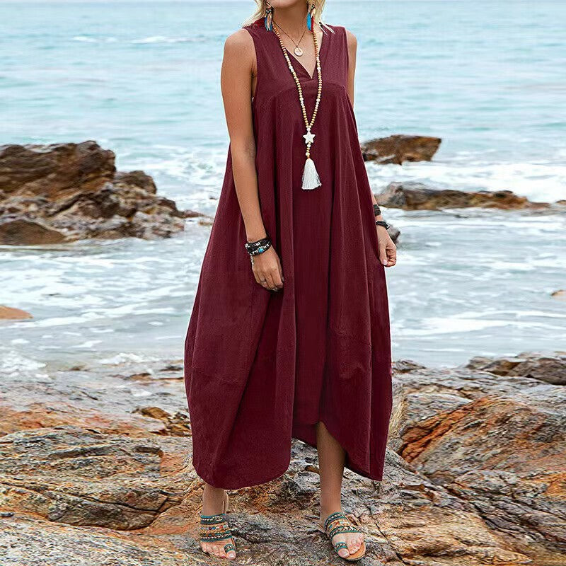 Basic Illusion Pleated Sleeveless Maxi Dress