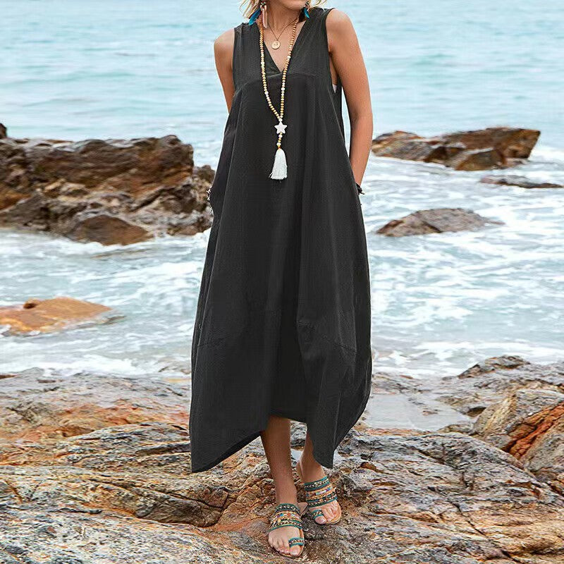 Basic Illusion Pleated Sleeveless Maxi Dress