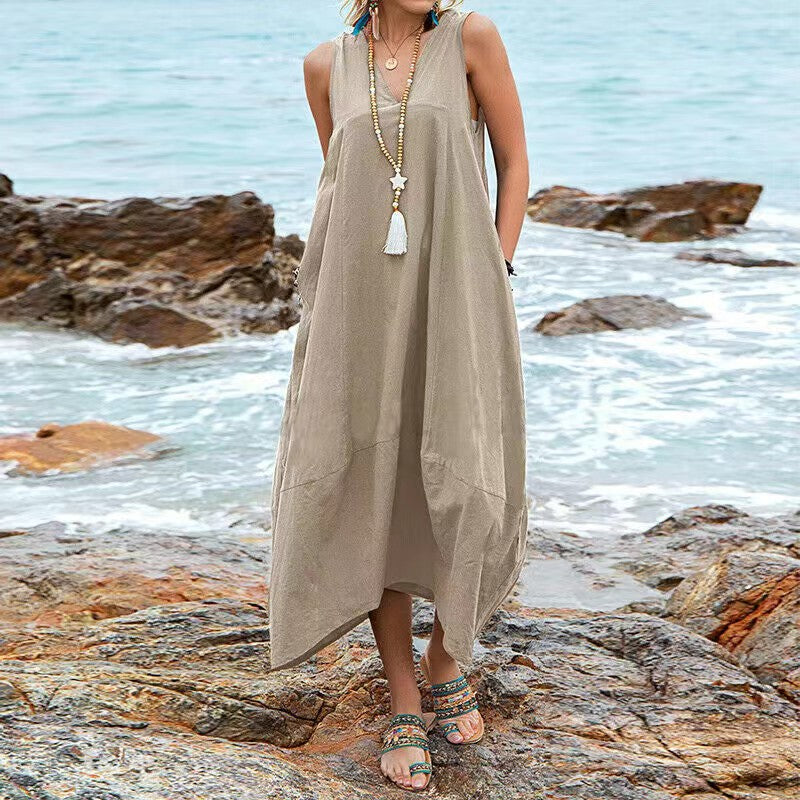 Basic Illusion Pleated Sleeveless Maxi Dress