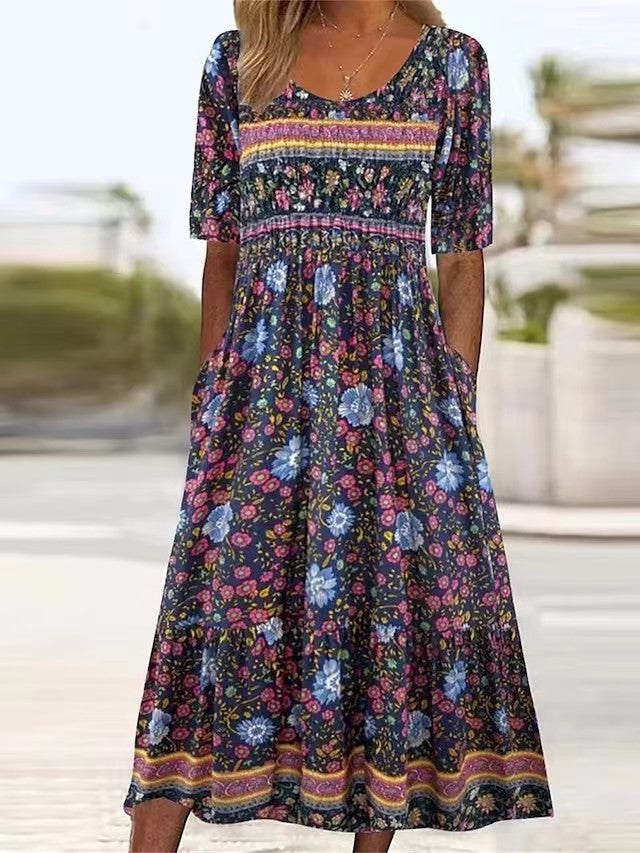 Boho Floral Midi Dress