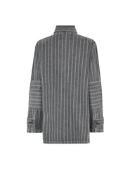 Grey Stripe Denim Johnny Jacket, Grey