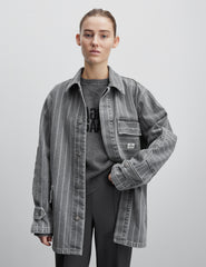 Grey Stripe Denim Johnny Jacket, Grey