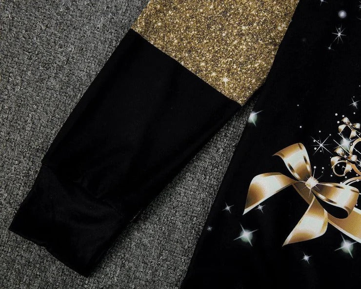 A Glam Christmas Luxe Gold Print Starry Christmas Top