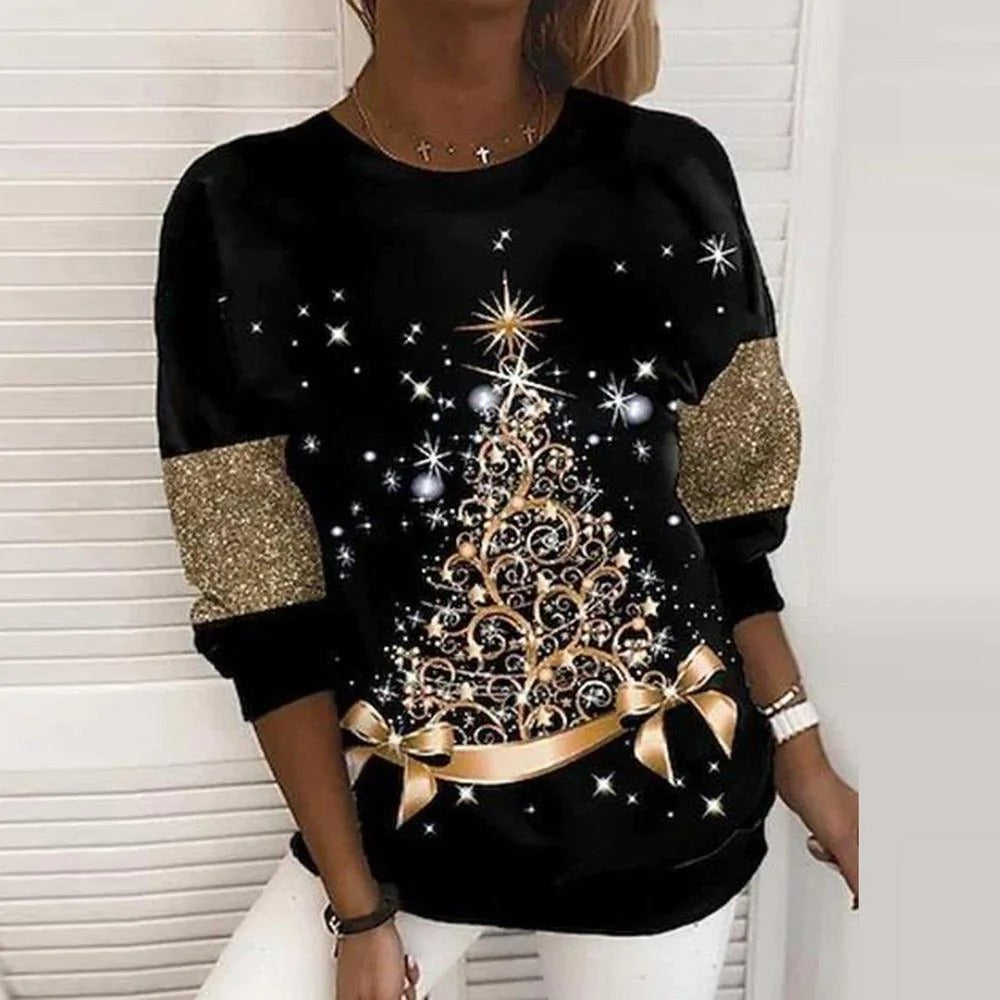 A Glam Christmas Luxe Gold Print Starry Christmas Top