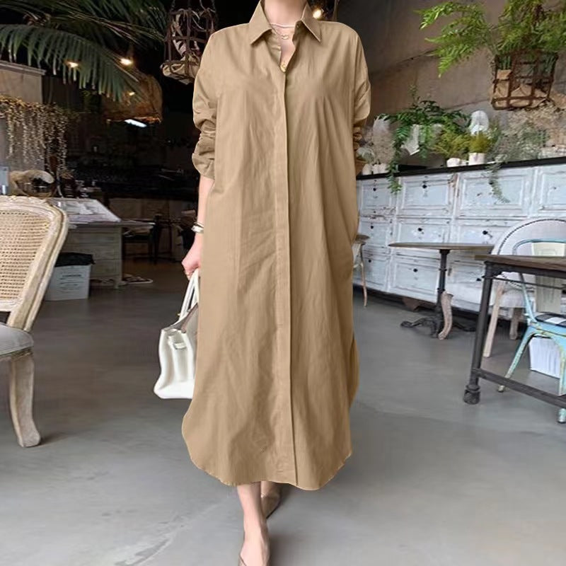 Fold Over Collar Side Pocket Maxi Dress